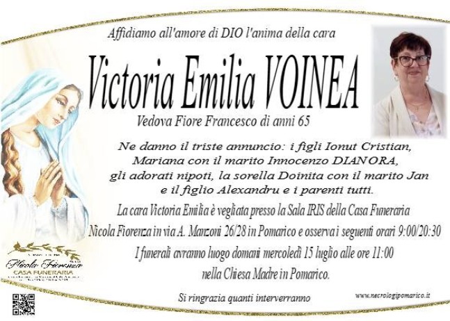 Necrologio di Victoria Emilia Voinea