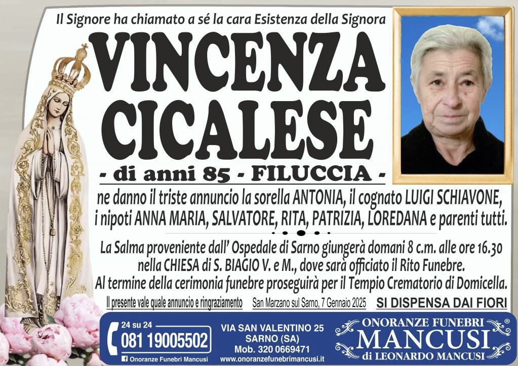 Necrologio di Vincenza Cicalese