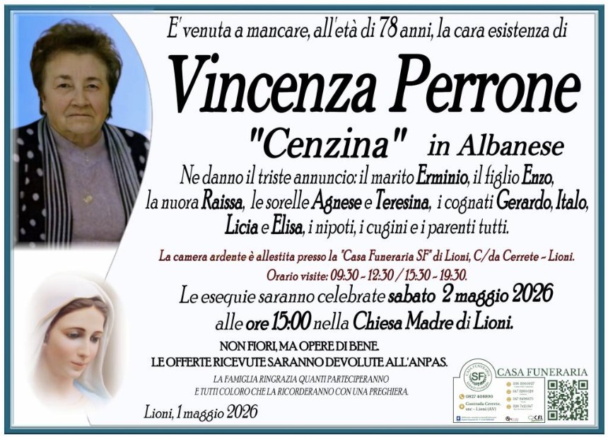 Necrologio di Vincenza Perrone