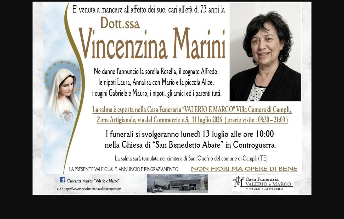Necrologio di Vincenzina Marini