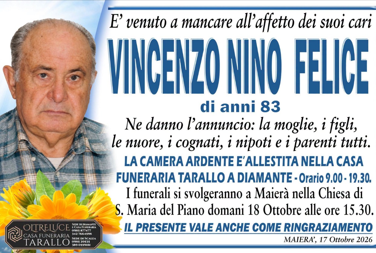 Necrologio di Vincenzo Nino Felice