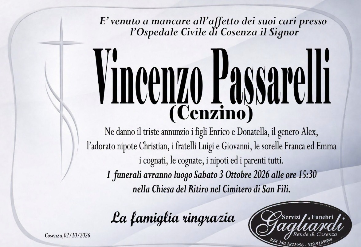 Necrologio di Vincenzo Passarelli