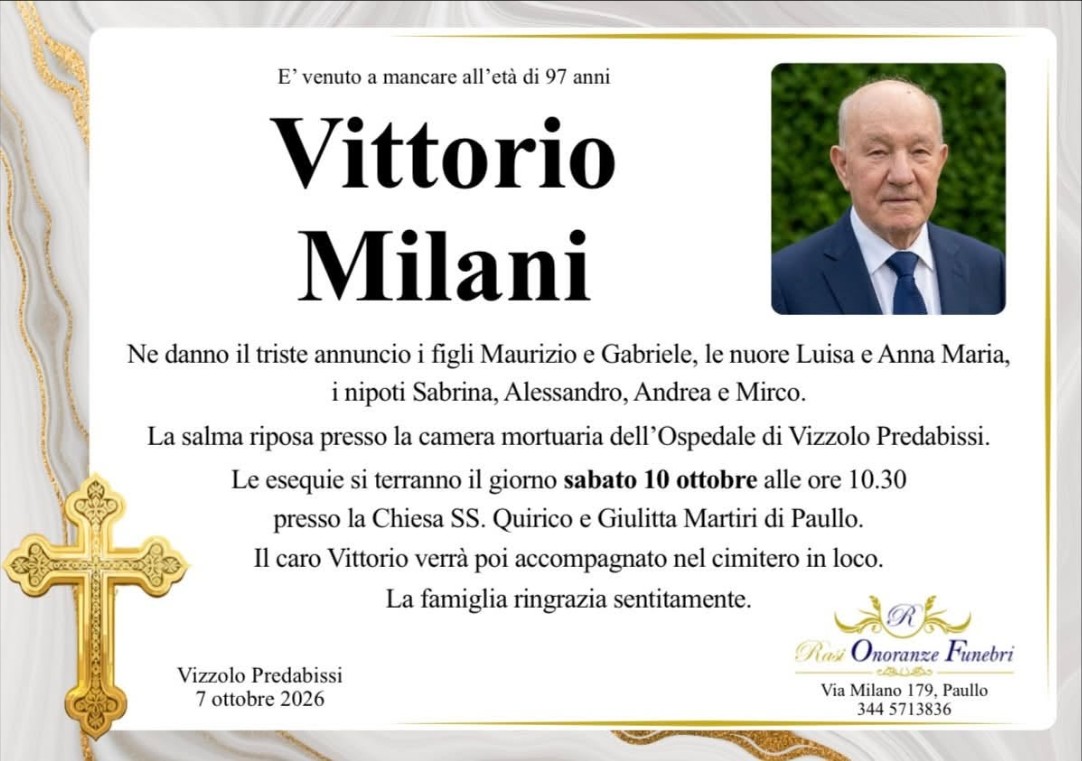 Necrologio di Vittorio Milani